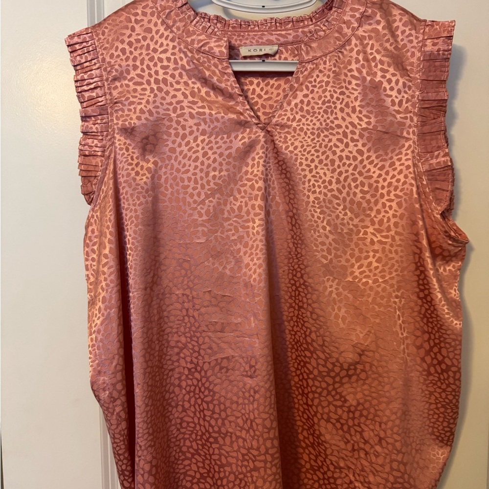 Kori Pink Ruffled Sleeveless Blouse